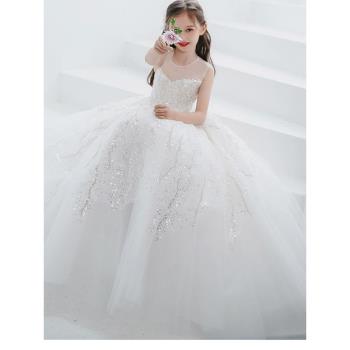 女童禮服公主裙白色兒童蓬蓬裙走秀小女孩主持鋼琴演出服花童婚禮