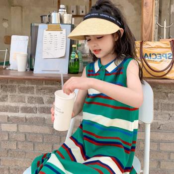 夏季兒童條紋針織polo領連衣裙