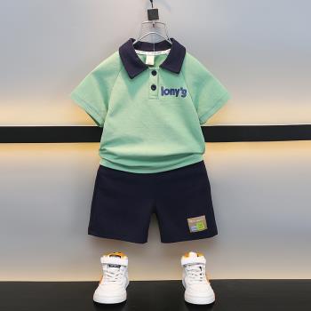 男童夏季套裝2023新款洋氣短袖衣服兒童時髦polo衫半袖韓版兩件套