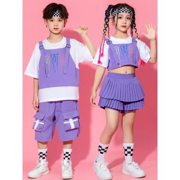 街舞兒童潮服男童嘻哈套裝爵士舞服裝女童潮裝小學生啦啦隊演出服