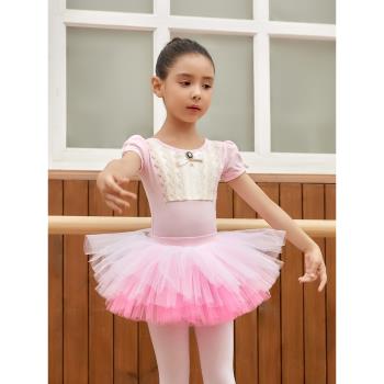 兒童純棉連體服英倫芭蕾舞裙短袖