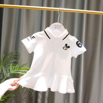 2023夏裝新款女童裙子1-6歲寶寶嬰幼兒童短袖POLO衫休閑T恤連衣裙