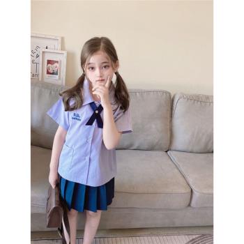 JK女童藍色泰式春夏學院風襯衫