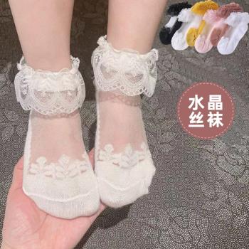 寶寶襪子夏季薄款網眼冰絲純棉嬰兒女童蕾絲花邊公主兒童短襪超薄
