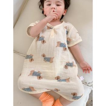 夏季嬰兒短袖純棉紗布連體睡衣