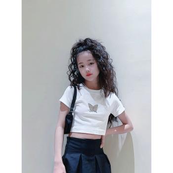 女童夏季純棉白色T恤薄款2023新品韓版中大兒童洋氣短款百搭上衣