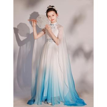 新款女童禮服超仙中國風彈古箏演出服超仙主持模特走秀表演服生日