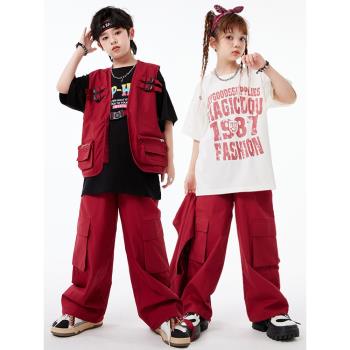 兒童街舞套裝男童架子鼓演出服馬甲女童嘻哈hiphop童裝潮服訓練服