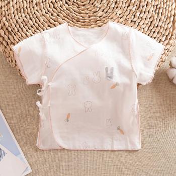 夏季新生兒純棉紗布半袖出生衣上衣嬰兒寶寶紗布短袖和尚服上衣服