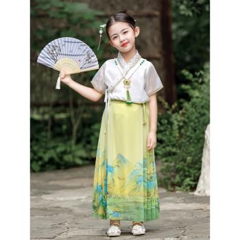 女童馬面裙套裝2023新款中國風兒童漢服古風禮服夏季唐裝半身裙子