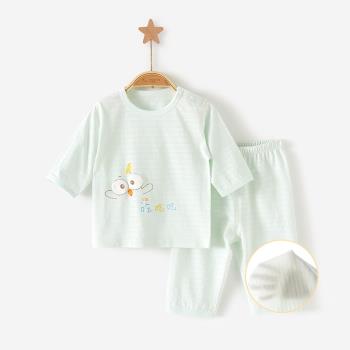純棉中袖分體男寶寶兒童睡衣夏裝