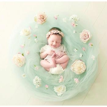 仿真花網紗背景新生兒攝影道具嬰兒滿月拍照歐美兒童影樓寶寶百天