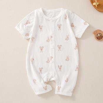 嬰兒短袖連體衣夏款透氣薄款新生兒寶寶0-3個月純棉衣服無骨哈衣