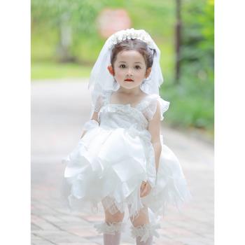 女童洛麗塔連衣裙夏季白色紗裙鋼琴小花童禮服寶寶周歲生日蓬蓬裙