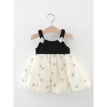 女寶寶夏季吊帶連衣裙01-2-3-4歲女童夏裝嬰兒拼接純棉網紗公主裙