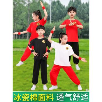 兒童武術服純棉夏季短袖六一表演出服武館學生少兒訓練功比賽服裝