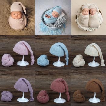 2021新生兒攝影道具帽子裹布套裝影樓嬰兒拍照衣服寶寶月子照服裝