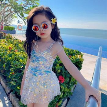 女童美人魚連體泳衣2022夏季新款寶寶沙灘泳裝溫泉公主裙式比基尼