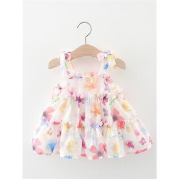 嬰兒女童夏季雪紡蛋糕連衣裙新款小寶寶洋氣童裝無袖吊帶公主裙子