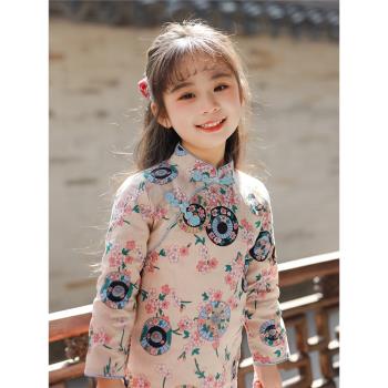 春秋款和風櫻花女孩中式兒童旗袍