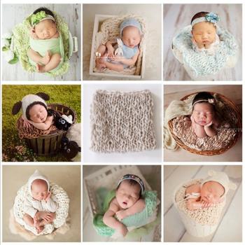 新生兒攝影裝飾毯影樓嬰兒拍照靠墊毛線毯子寶寶月子照相趴墊道具