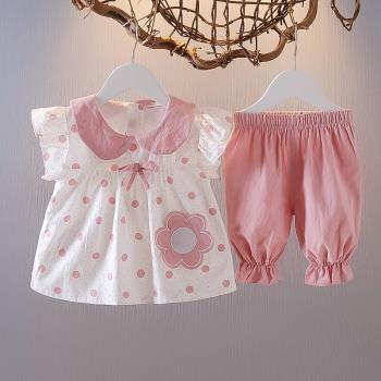 0-3歲嬰兒套裝夏季小女孩短袖圓點薄款689個月女寶寶兩件套夏可愛