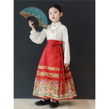 中國風女童古裝馬面裙套裝小女孩薄款漢服裙夏季兒童童裝明制唐裝