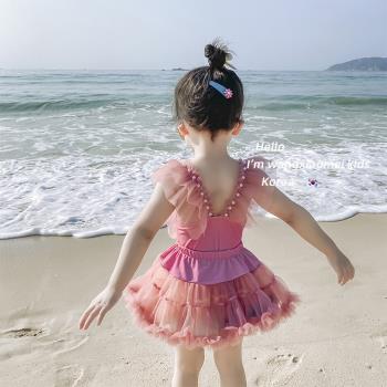 韓版公主裙飛飛袖海邊沙灘泳衣