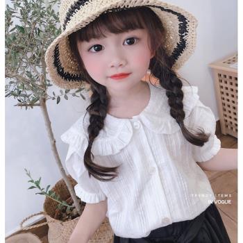 女童白色娃娃領洋氣時髦短袖襯衫