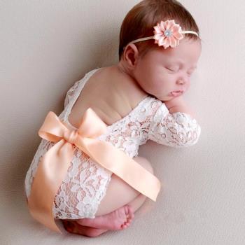 新生兒公主蕾絲藝術照百天連體衣