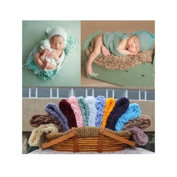 新生兒攝影毯子影樓嬰兒拍照方形毯寶寶照相輔助道具粗線靠墊毛毯