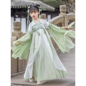 漢服女童春夏中國風唐裝夏裝兒童古裝超仙綠色襦裙古風連衣裙春裝