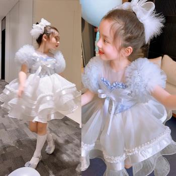 韓國高端女童連衣裙夏季新款洋氣超仙蓬蓬紗裙兒童公主裙生日禮服