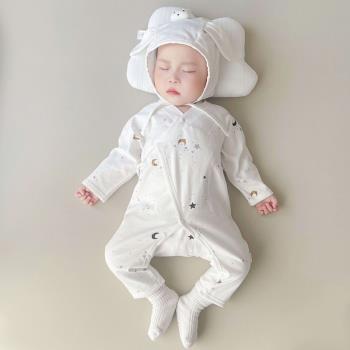 新生兒衣服嬰兒春秋夏季連體衣寶寶長袖哈衣爬服和尚服睡衣蝴蝶衣