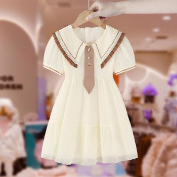 女童學院風連衣裙夏季2023新款兒童裝洋氣小女孩公主裙時髦裙子薄