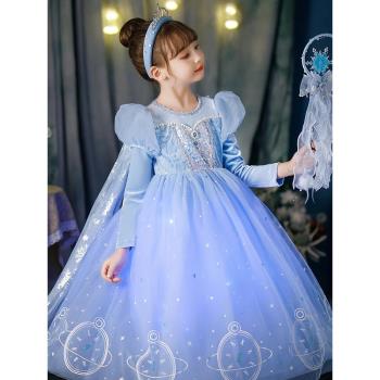 愛莎公主裙女冰雪愛沙公主裙子新款兒童艾沙夏裝寶寶生日禮服