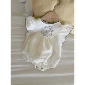 韓國姐妹裝夏季嬰兒飛袖包屁衣女寶寶公主洋氣哈衣爬服連衣裙子潮