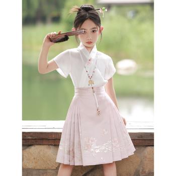 女童馬面裙古風漢服套裝兒童中國風小女孩唐裝半身裙日常童裝夏季