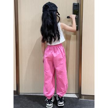 兒童爵士舞服裝2023韓國時尚女童hiphop街舞嘻哈練功露肚臍走秀服