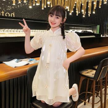 女童旗袍連衣裙夏季洋氣兒童裝2024新款泡泡袖中國風夏裝公主裙子