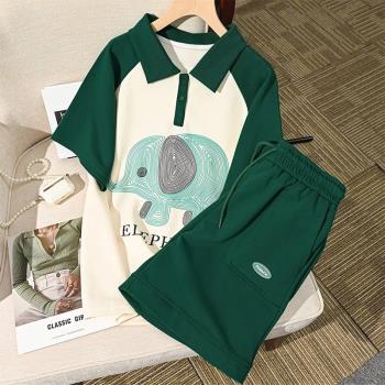 NASA女童夏裝套裝2023新款時尚洋氣時髦女孩兒童Polo夏季短袖短褲