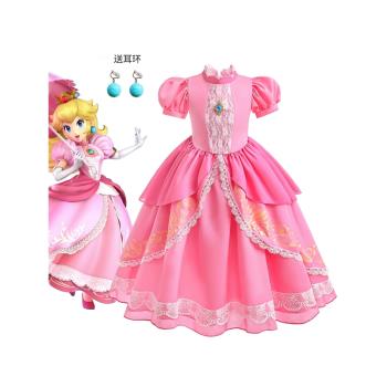 碧姬公主cos裙子馬裡奧cosplay兒童連衣裙女童MARIO生日禮服裙子
