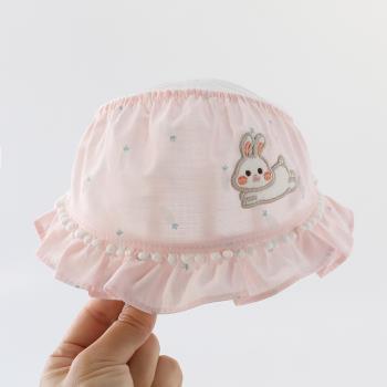 嬰兒帽子夏季薄款小兔花邊小月齡女寶寶防曬遮陽帽純棉護頭囟門帽
