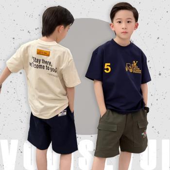 童裝字母印花洋氣男童短袖t恤純棉2023年夏季新款潮時髦兒童半袖