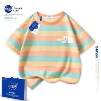 NASA短袖潮牌條紋夏款t恤親子裝