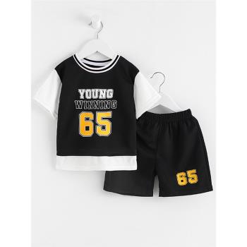 夏季兒童運動籃球服新款男童短袖速干衣女童短褲中小童假兩件套裝