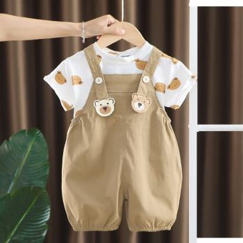 嬰兒衣服夏季超洋氣可愛純棉短袖背帶褲兩件套一周歲男女寶寶夏裝