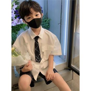 夏季男童套裝2023新款韓版洋氣學院風中小兒童裝洋氣休閑寬松兩件
