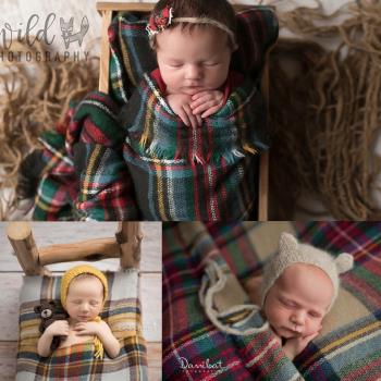 背景毯英倫風紅色格子新生兒攝影道具歐美綠墊巾嬰兒拍照滿月百天