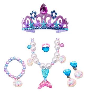 女童小美人魚主題珍珠手鏈皇冠